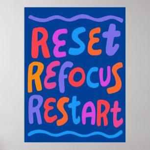 RESET REFOCUS HERSTART Kleurrijke Fun Bubble Lette Poster
