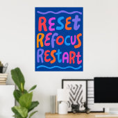 RESET REFOCUS HERSTART Kleurrijke Fun Bubble Lette Poster (Thuiskantoor)