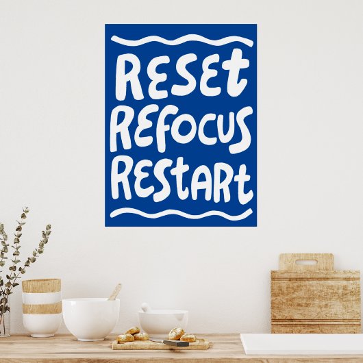 RESET REFOCUS HERSTART Kleurrijke Fun Bubble Lette Poster (Keuken)