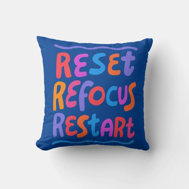 RESET REFOCUS HERSTART Vrolijke Leuke Bubble Lette Kussen (Voorkant)