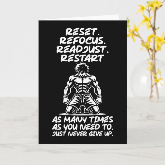 Reset Refocus Readapt - Gym, Hustle, Succes Kaart (Gele Bloem)