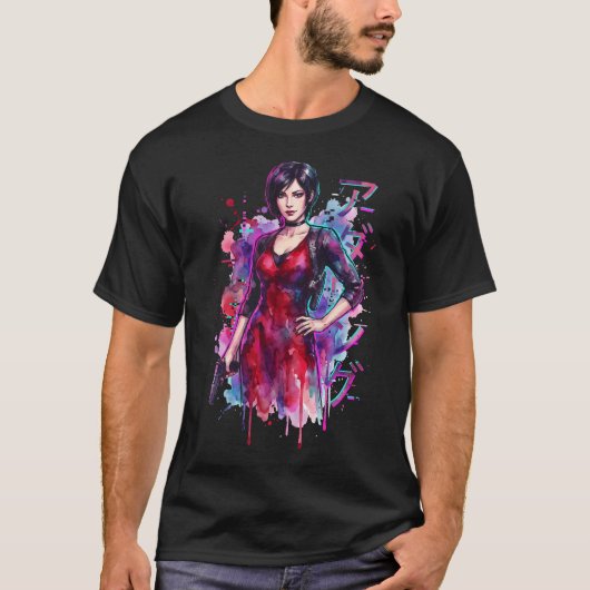 Resident Evil Ada Wong Vaporwave Retro Synthwave T-shirt (Voorkant)