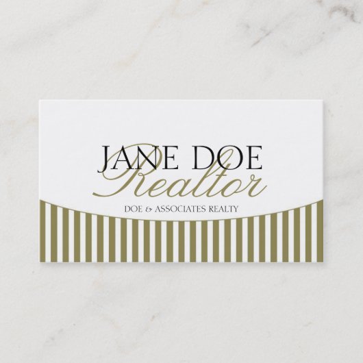 Residential Realtor Gold Script Stripes White Visitekaartje (Voorkant)