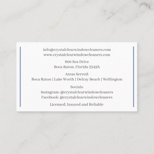 Residentiële commerciële reinigingsruitenreiniger visitekaartje (Achterkant)
