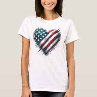 Resilient American Heart - Distressed Flag Design T-shirt