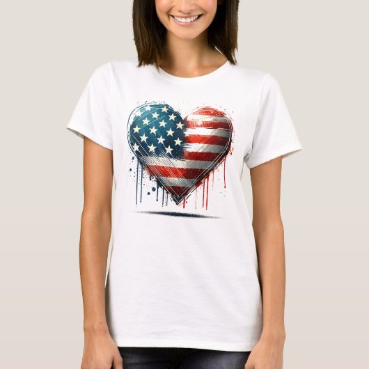 Resilient American Heart - Distressed Flag Design T-shirt (Voorkant)