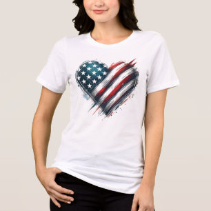 Resilient American Heart - Distressed Flag Design Tri-Blend Shirt