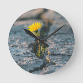 Resilient Dandelion Rock Crack Wall Clock Ronde Klok