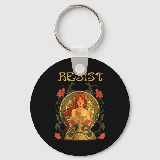 Resist Art Nouveau Mucha Anti-trump Women Feminist Sleutelhanger (Voorkant)