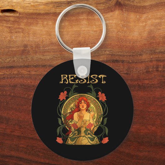 Resist Art Nouveau Mucha Anti-trump Women Feminist Sleutelhanger (Voorkant)