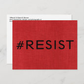 #Resist, gedurfde zwarte tekst op rood linnen Foto Briefkaart (Voorkant / Achterkant)