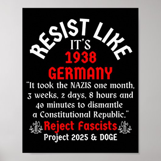 Resist Like It's 1938 Germany  Poster (Voorkant)