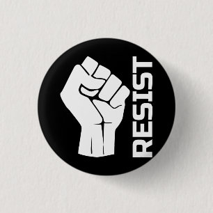 Resist met vuist - in wit 0002 ronde button 3,2 cm