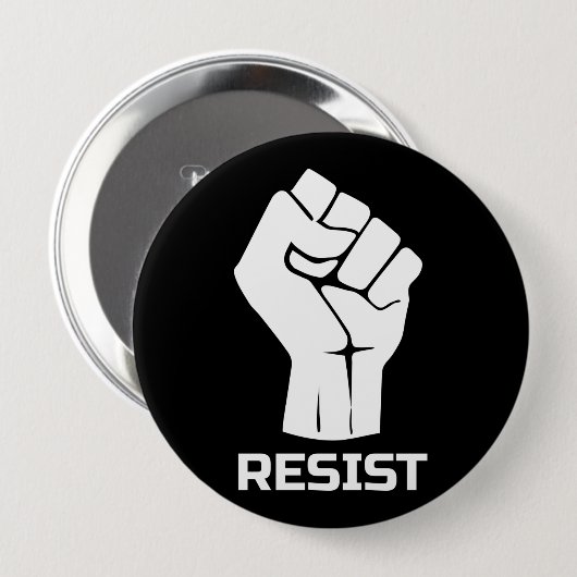 Resist met vuist - in wit ronde button 4,0 cm (Voorkant /achterkant)