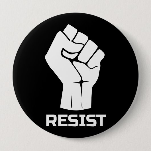 Resist met vuist - in wit ronde button 4,0 cm (Voorkant)