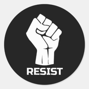 Resist met vuist - in wit ronde sticker