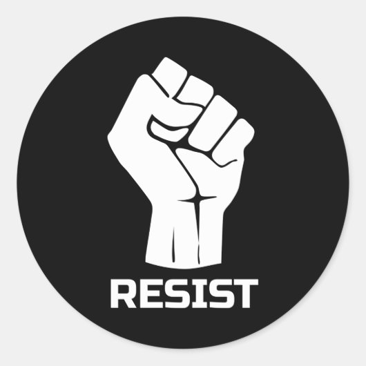 Resist met vuist - in wit ronde sticker (Voorkant)