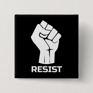 Resist met vuist - in wit vierkante button 5,1 cm