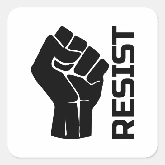Resist met vuist - in zwart 0002 vierkante sticker (Voorkant)