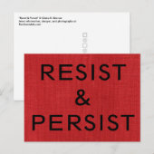 Resist & Persistent, zwarte tekst op rood linnen F Briefkaart (Voorkant / Achterkant)