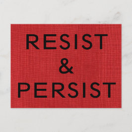Resist & Persistent, zwarte tekst op rood linnen F Briefkaart