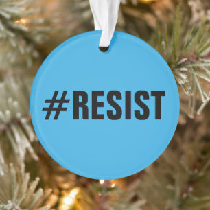 #Resist, vetgedrukte tekst op helder en donkerblau Ornament