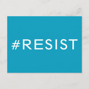 #Resist, vetgedrukte witte tekst op lichtblauw, al Briefkaart