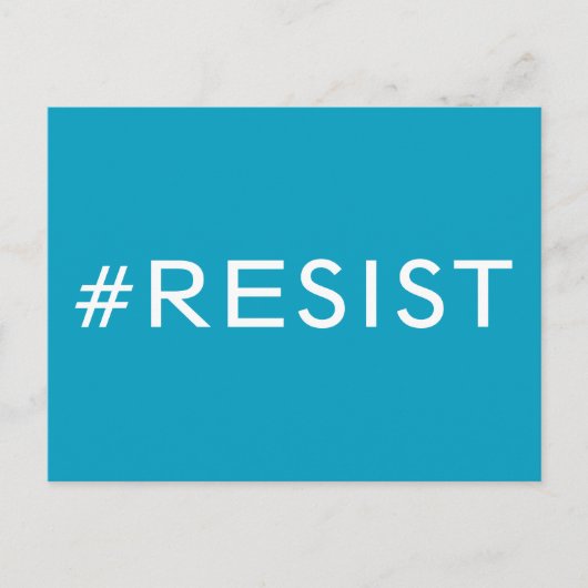 #Resist, vetgedrukte witte tekst op lichtblauw, al Briefkaart (Voorkant)