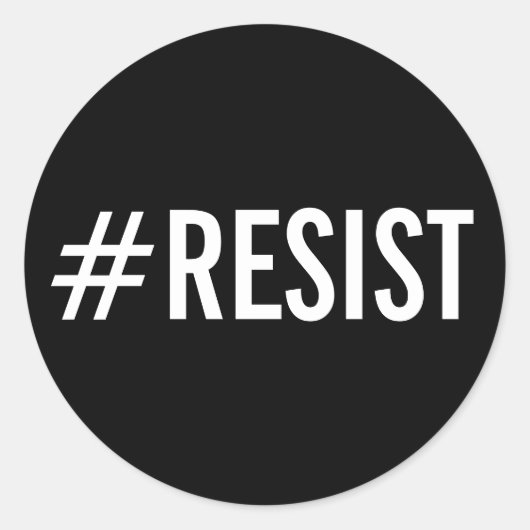 #Resist, vetgedrukte witte tekst op zwarte sticker (Voorkant)