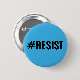#Resist, vetgedrukte zwarte tekst op helderblauw,  Ronde Button 5,7 Cm