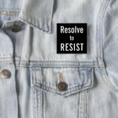 Resist, witte tekst op zwarte achtergrond vierkante button 5,1 cm (In situ)