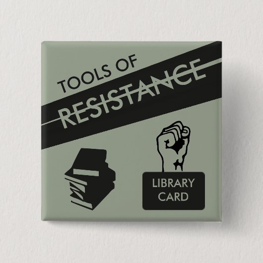 Resistentiemiddelen: Bibliotheekkaart en -boeken Vierkante Button 5,1 Cm (Voorkant)