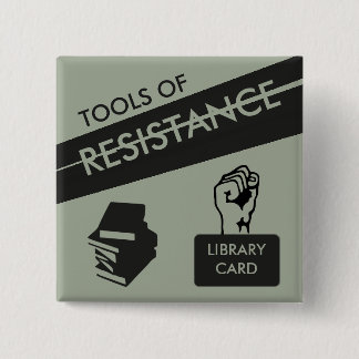 Resistentiemiddelen: Bibliotheekkaart en -boeken Vierkante Button 5,1 Cm