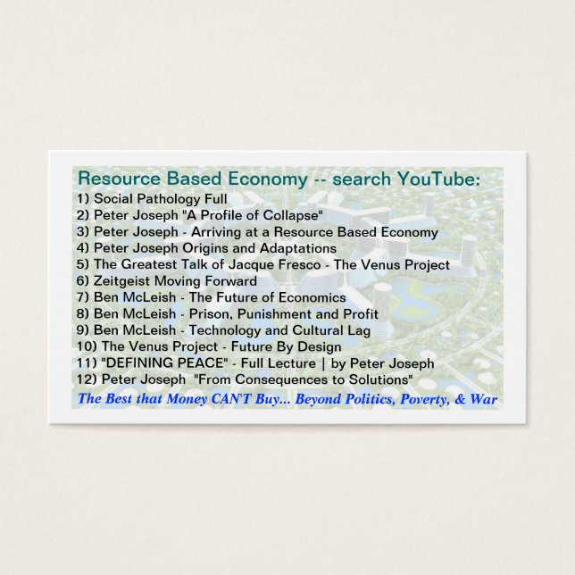 Resource Based Economy & Permacultuur links Visitekaartjes (Voorkant)