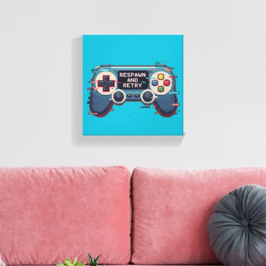 Respawn and Retry - Retro Gaming Glitch Art Canvas Afdruk (Insitu (Woonkamer))