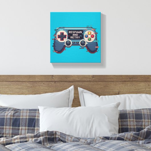 Respawn and Retry - Retro Gaming Glitch Art Canvas Afdruk (Insitu (Slaapkamer))