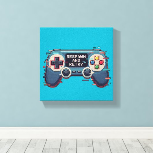 Respawn and Retry - Retro Gaming Glitch Art Canvas Afdruk (Insitu (Houten vloer))