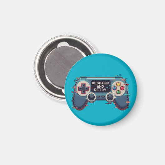 Respawn and Retry - Retro Gaming Glitch Art Magneet (Voorkant / Achterkant)