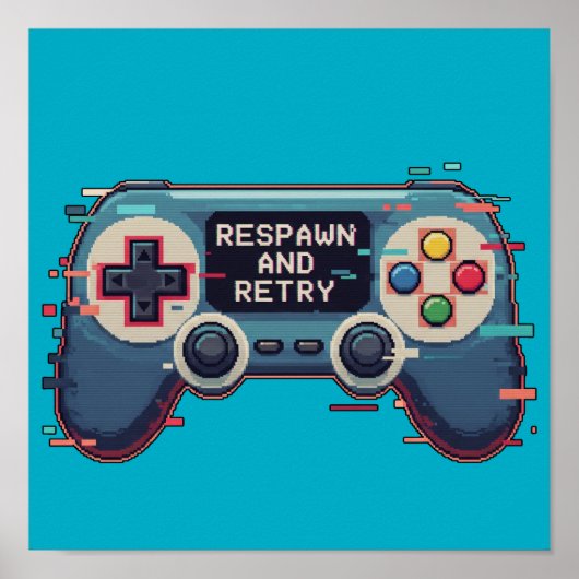 Respawn and Retry - Retro Gaming Glitch Art Poster (Voorkant)