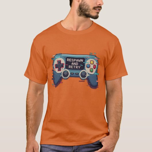 Respawn and Retry - Retro Gaming Glitch Art T-shirt (Voorkant)