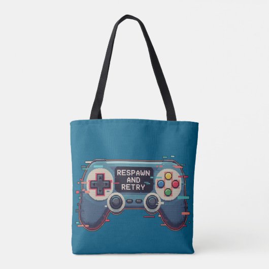 Respawn and Retry - Retro Gaming Glitch Art Tote Bag (Achterkant)