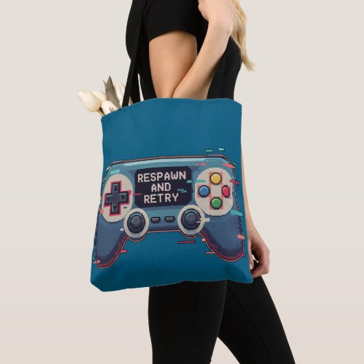 Respawn and Retry - Retro Gaming Glitch Art Tote Bag (Dichtbij)