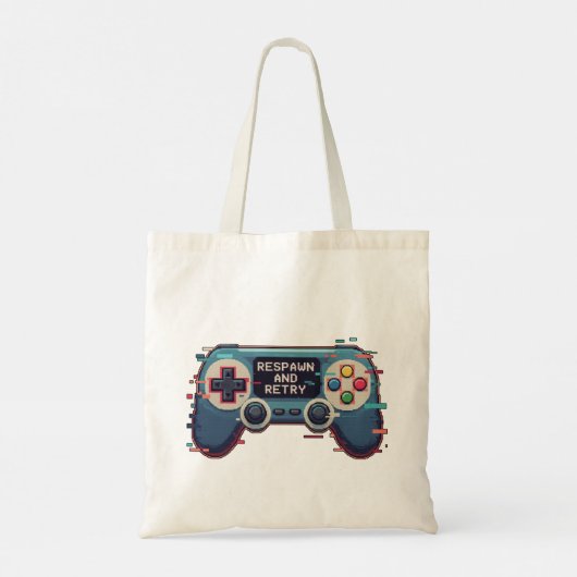 Respawn and Retry - Retro Gaming Glitch Art Tote Bag (Achterkant)