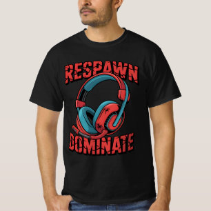 Respawn en domineren gaming headset voor gamers t-shirt