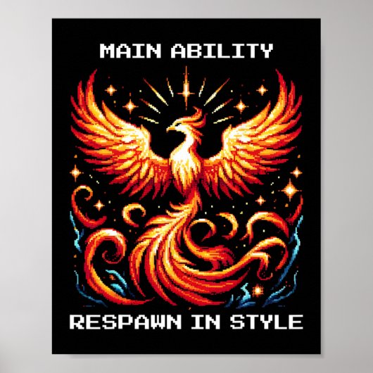 Respawn In Style Phoenix Pixel Revival Gamer Kunst Poster (Voorkant)