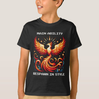 Respawn In Style Phoenix Pixel Revival Gamer Kunst T-shirt