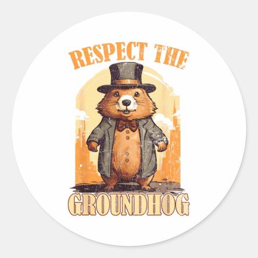 Respect De Bosmarmot Funny Groundhog Day Ronde Sticker (Voorkant)