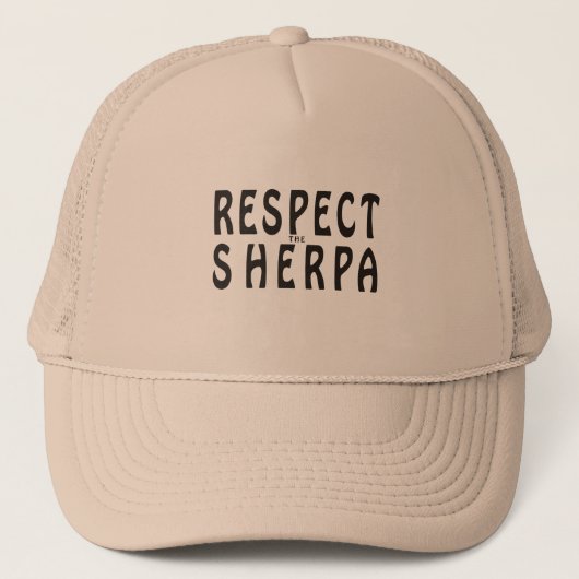 "Respect de Sherpa" bergbeklimming Trucker Pet (Voorkant)