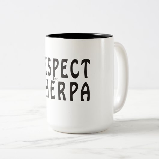 "Respect de Sherpa" bergbeklimming Tweekleurige Koffiemok (Voorkant rechts)