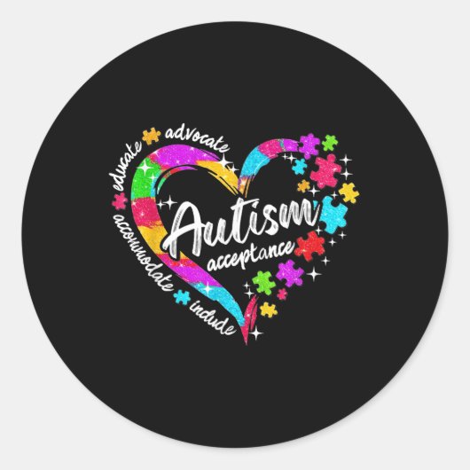 Respect Liefde Ondersteuning Hart Autisme Bewustzi Ronde Sticker (Voorkant)